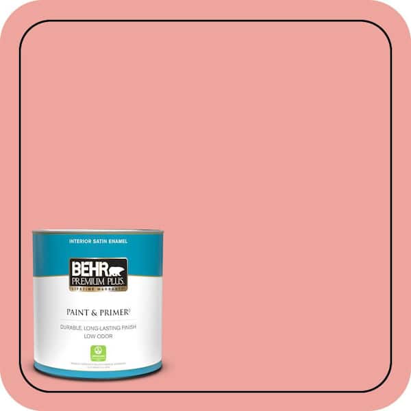 BEHR PREMIUM PLUS 1 qt. #160B-4 Modestly Peach Satin Enamel Low Odor Interior Paint & Primer