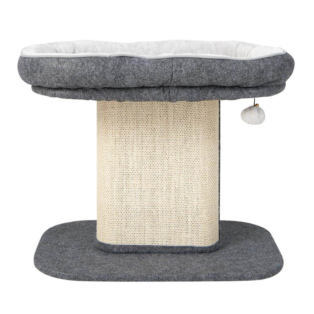 Gray Wood Modern Cat Tree Tower with Large Plush Perch and Sisal Scratching