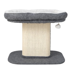 Gray Wood Modern Cat Tree Tower with Large Plush Perch and Sisal Scratching Plate