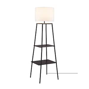 Collins 61 in. Dark Walnut Finish Shelf Floor Lamp with CEC Title 20 LED Bulb Included