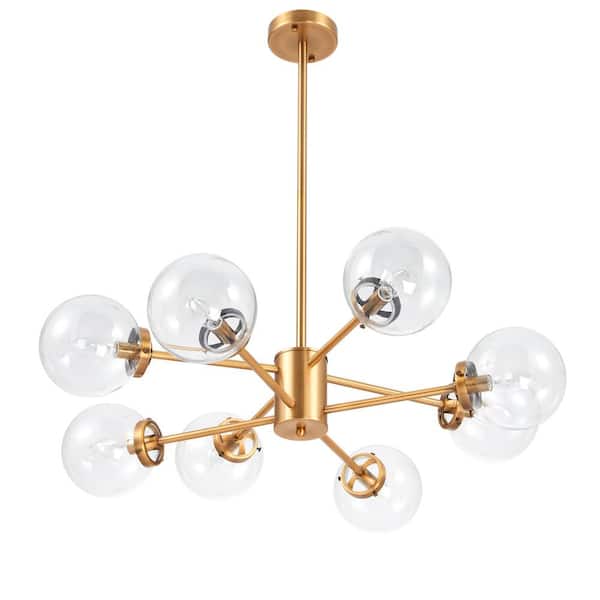 Merra 8 Light Antique Brass Sputnik, Antique Brass Glass Chandelier