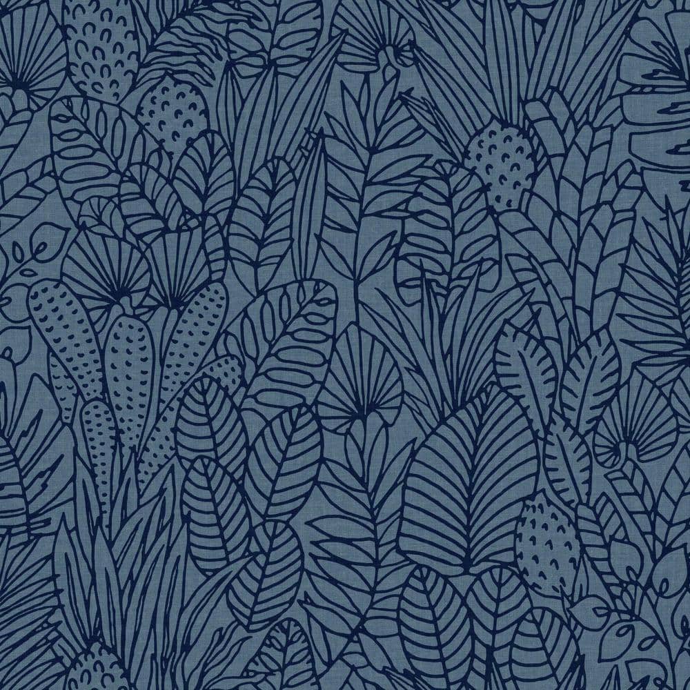 Blue and Navy Tropical Leaves Peel and Stick Wallpaper Roll