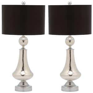 Mercury 25.5 in. Ivory/Silver Crackle Bell Glass Table Lamp with Black Satin Shade(Set of 2)