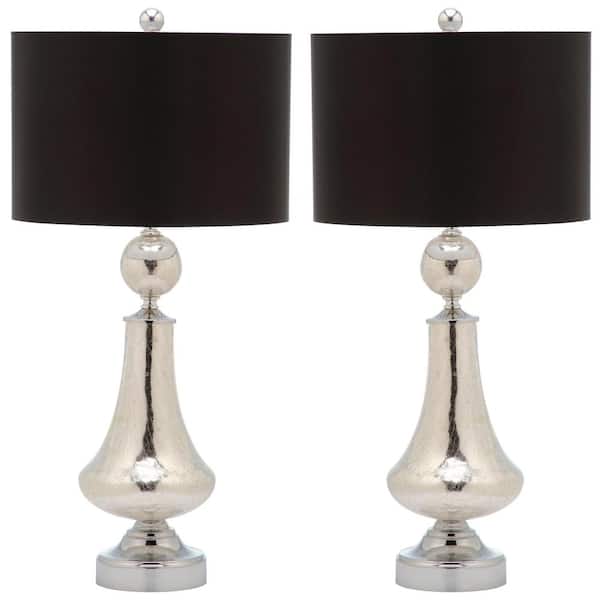 Mercury 25.5 in. Ivory/Silver Crackle Bell Glass Table Lamp with Black Satin Shade(Set of 2)