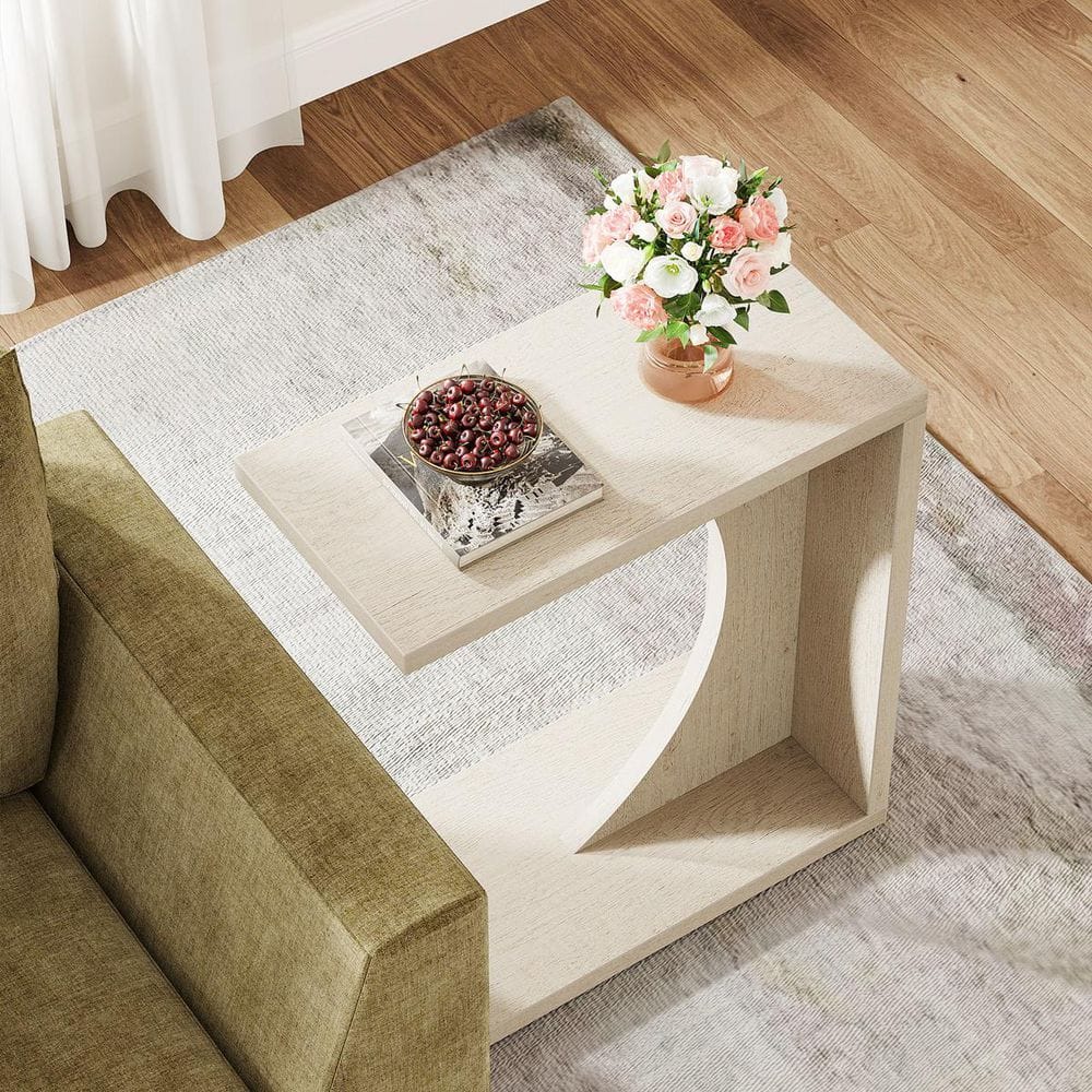 Kerlin 23.62 in. White C-Shaped Engineered Wood End Table, Couch Table Small Sofa Side Table for Small Space price history on PriceWatchPro