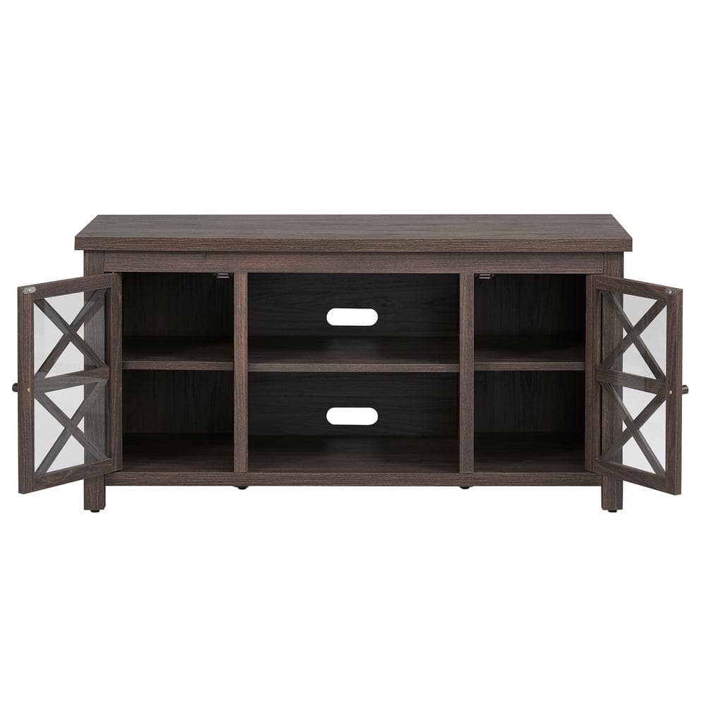 Modern Farmhouse Alder Brown TV Stand with Crisscross Cabinet Doors