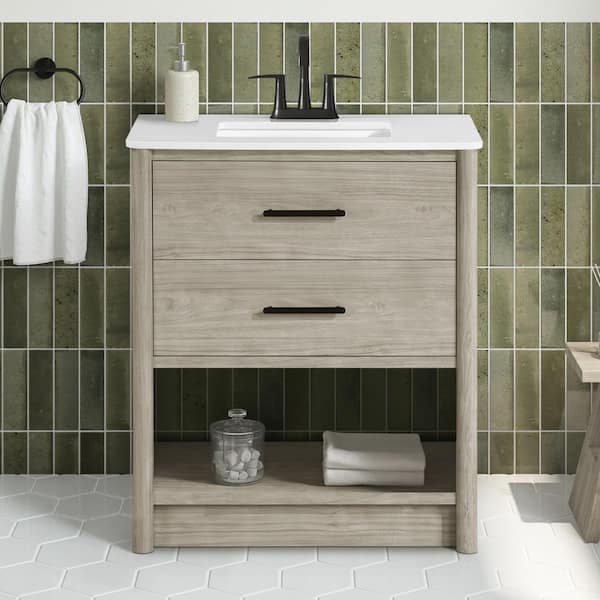 Camley 30 in. Single Sink Sandstorm Bath Vanity with White Engineered Stone Top (Assembled)