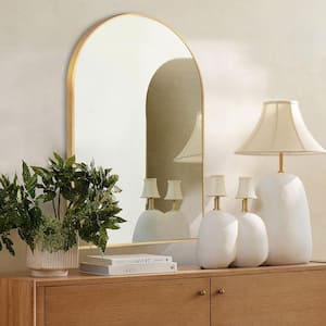 24 in. W x 36 in. H Gold Vanity Arched Wall Mirror Aluminum Alloy Frame Bathroom Mirror