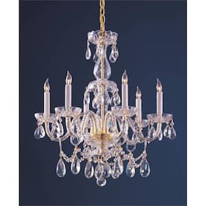 Traditional Crystal 6-Light Polished Brass Chandelier