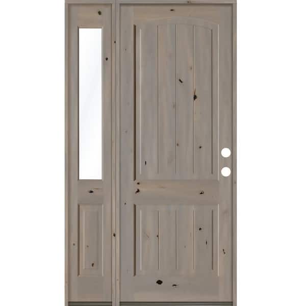 Krosswood Doors 44 in. x 96 in. Rustic Knotty Alder Sidelite 2-Panel Left-Hand/Inswing Clear Glass Grey Stain Wood Prehung Front Door