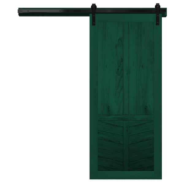 VeryCustom 36 in. x 84 in. The Robinhood Emerald Wood Sliding Barn Door with Hardware Kit in Black