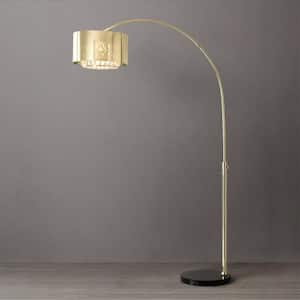 94 in. Weathered Brass 1 Light Smart Dimmable Arc Floor Lamp for Living Room with Clear Glass Round Shade