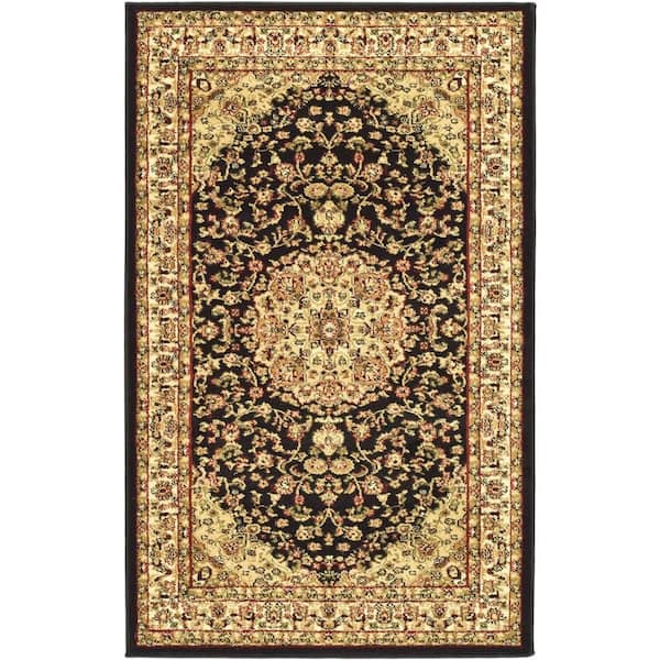 SAFAVIEH Lyndhurst Black/Ivory Doormat 3 ft. x 5 ft. Antique Medallion Border Area Rug