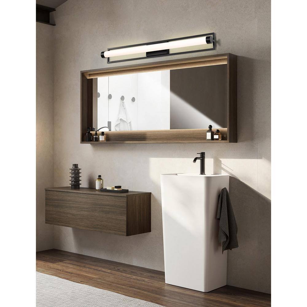 Matte Black 36" LED Vanity Light with White Acrylic Shade