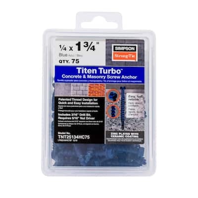 Titen Turbo 1/4 in. x 1-3/4 in. Hex-Head Concrete and Masonry Screw, Blue (75-Piece)
