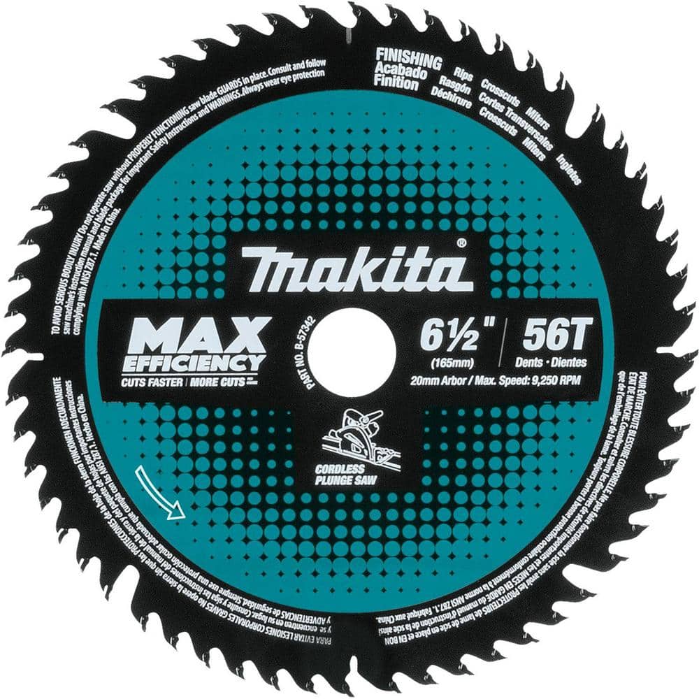 Makita 6-1/2 in. 56 TPI Carbide Tipped Cordless Plunge Saw Blade for  Wood/MDF/Laminate B-57342 The Home Depot