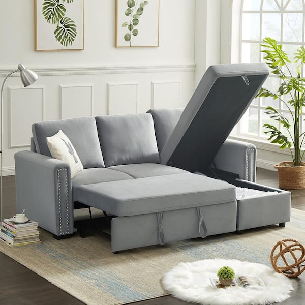 Boyel Living 83 In Convertible Sectional Sofa Couch 2 Piece Grey 3 Seater L Shape Velvet Symmetrical Sectionals With Storage Or 408gy The Home Depot - Apartment Size Sectional Sofa Sleeper Boyel Living 83 In Convertible Sectional Sofa Couch 2 Piece Grey 3 Seater L Shape Velvet Symmetrical Sectionals With Storage Or 408gy The Home Depot - Apartment Size Sectional Sofa Sleeper