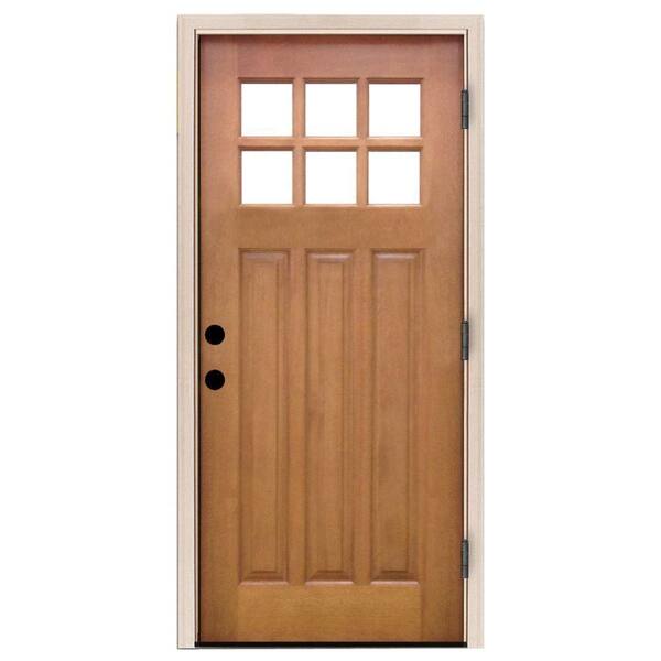 Steves & Sons 36 in. x 80 in. Craftsman 6 Lite Stained Mahogany Wood Prehung Front Door