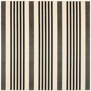 Courtyard Black/Bone 4 ft. x 4 ft. Square Striped Indoor/Outdoor Patio  Area Rug