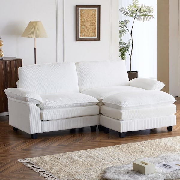 Karl home 85.4 in. 2-Seater White Polyester 2-Seater Loveseat with Ottoman