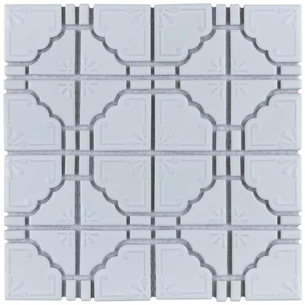 Merola Tile Moonbeam Glossy White 6 in. x 6 in. Porcelain Mosaic Take Home Tile Sample