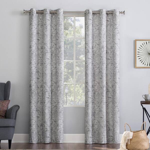 Sun Zero Kenji Medallion Draft Shield Fleece Insulated Gray 40 in. W x 96 in. L Grommet Room Darkening Curtain (Single Panel)