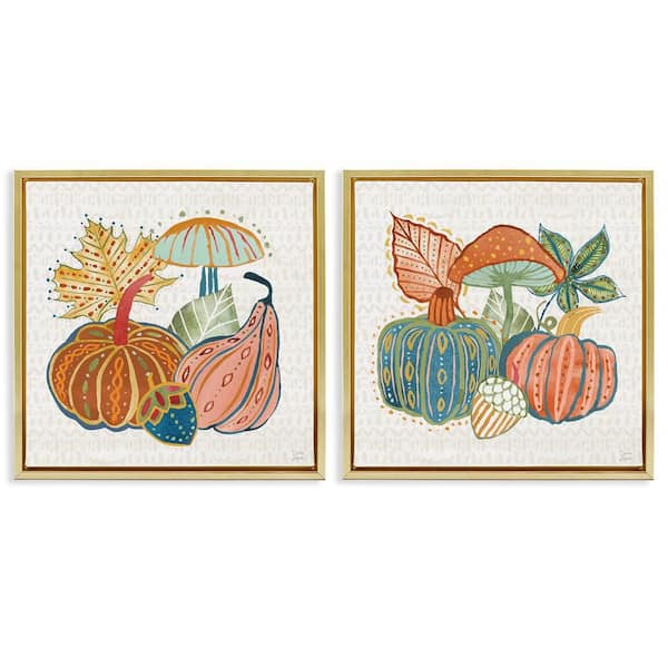 Stupell Industries Harvest Whimsy Gourd Collection by Dina June 2-Pieces Gold Floater Frame Nature Graphic Art Print 25 in. x 25 in.