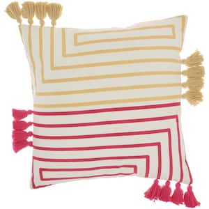 Lifestyles Hot Pink and Yellow Striped 18 in. x 18 in. Throw Pillow
