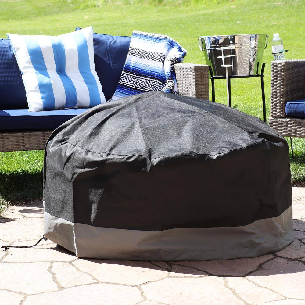40" Black and Gray Weather-Resistant Polyester Fire Pit Cover