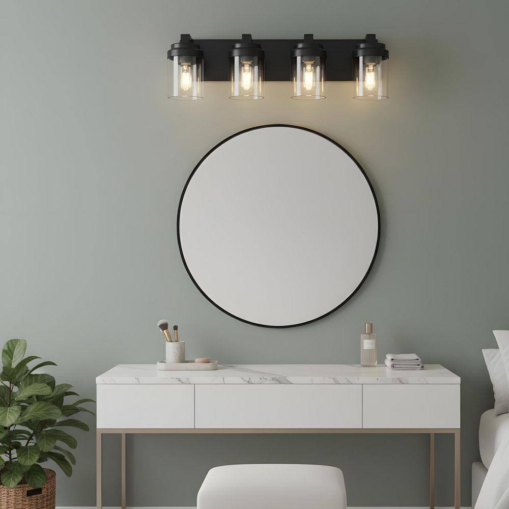 RCCFBHM 24.1 in. 4-Light Black Bathroom Vanity Light with Clear Glass ...