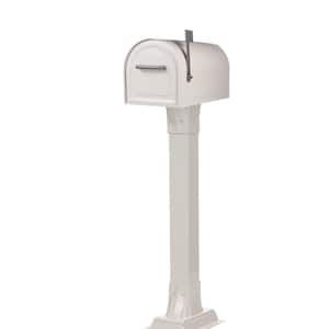 White Reliance Locking Mailbox with Pedestal Post Kit
