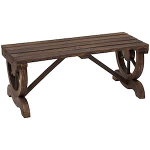 2-Person Brown Outdoor Wooden Garden Bench Rustic Country Style Wagon Wheel Porch Bench for Backyard and Garden