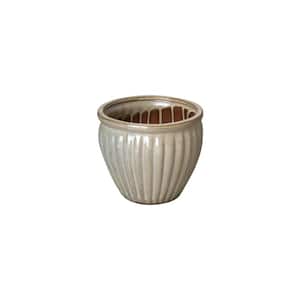 8 in. Pearl White Round Ceramic Planter with Ridges