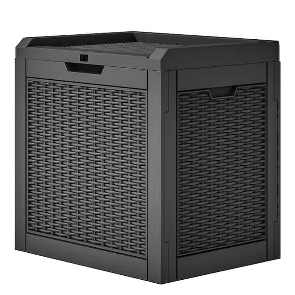 Unbranded 32 Gal. Black Water Resistant Resin Deck Box with Lockable Lid and Side Handles