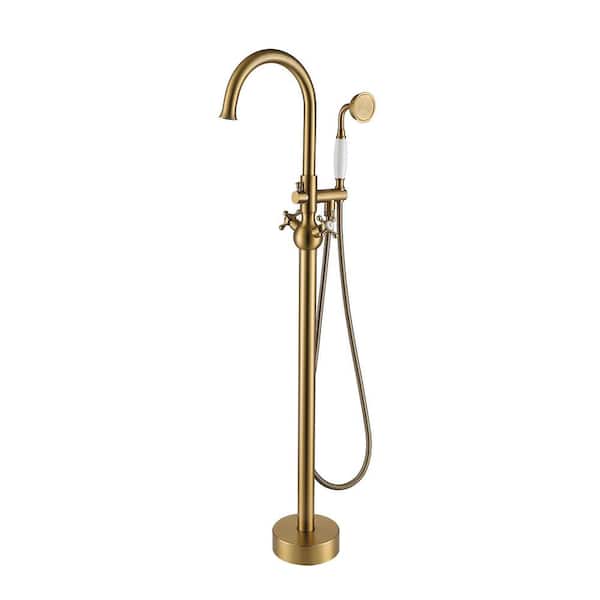 Satico 45-1/4 in. 2-Handle Freestanding Tub Faucet with Hand Shower Head in Brushed Brass