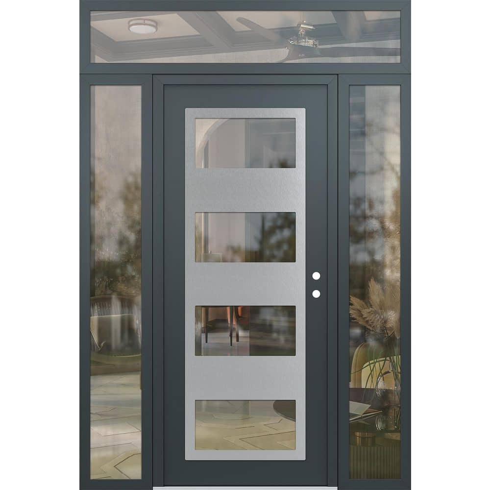 C2 68 in. x 96 in. Silver P Left-Hand/Inswing Clear Glass Anth/Anth 2 Sidelite+Transom Steel Prehung Front Door price history on PriceWatchPro