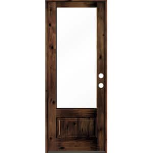 36 in. x 96 in. Farmhouse Knotty Alder Left-Hand/Inswing 3/4 Lite Clear Glass Red Mahogany Stain Wood Prehung Front Door