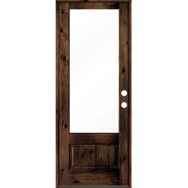 Krosswood Doors 36 in. x 96 in. Farmhouse Knotty Alder Left-Hand/Inswing 3/4 Lite Clear Glass Red Mahogany Stain Wood Prehung Front Door