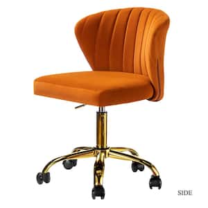 Ilia Modern Velvet up to 35 in. Swivel Adjustable Height Task Chair with Wheels and Channel-tufted Back -orange