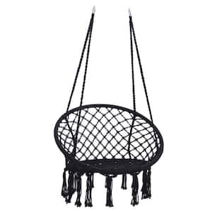 2.63 ft. Portable Indoor and Outdoor Hammock Chair Macrame Swing with 330 lbs. Capacity Hanging Cotton Rope, Black