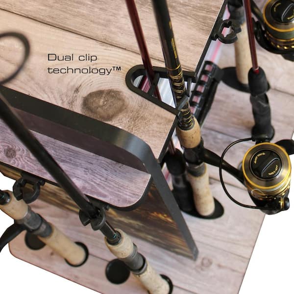 Rush Creek Creations Bass 14 Fishing Rod Rack with 4 Bait Bin Storage