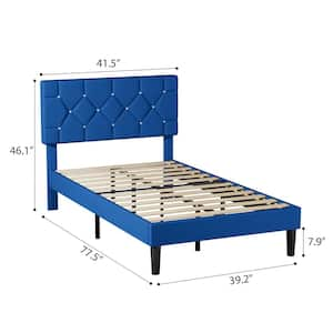 Upholstered Bed, Platform Bed with Adjustable Headboard, Wood Slat Support, No Box Spring Needed, Twin Blue Bed Frame