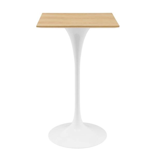 MODWAY Lippa 28 in. White Natural Metal Square Bar Table