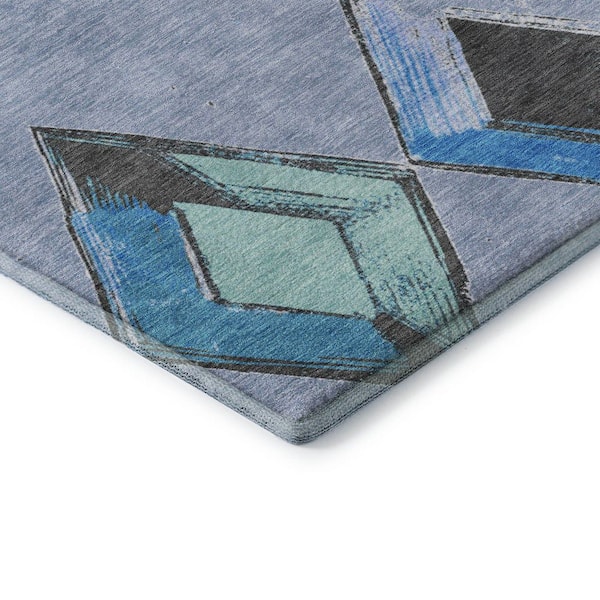 Mayfield Premium Machine Washable Abstract AMF2004 Denim 8 ft. x 10 ft. Area Rug