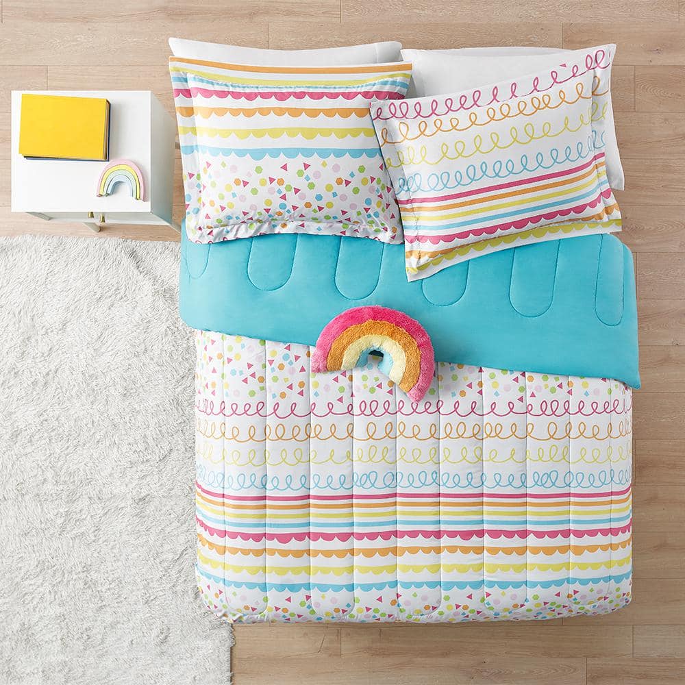 Full Blue Microfiber Kids Reversible Comforter Set