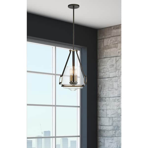 Eden Valley 3-Light Smoked Iron and Aged Gold Pendant to Semi-Flush with Clear Glass Shade