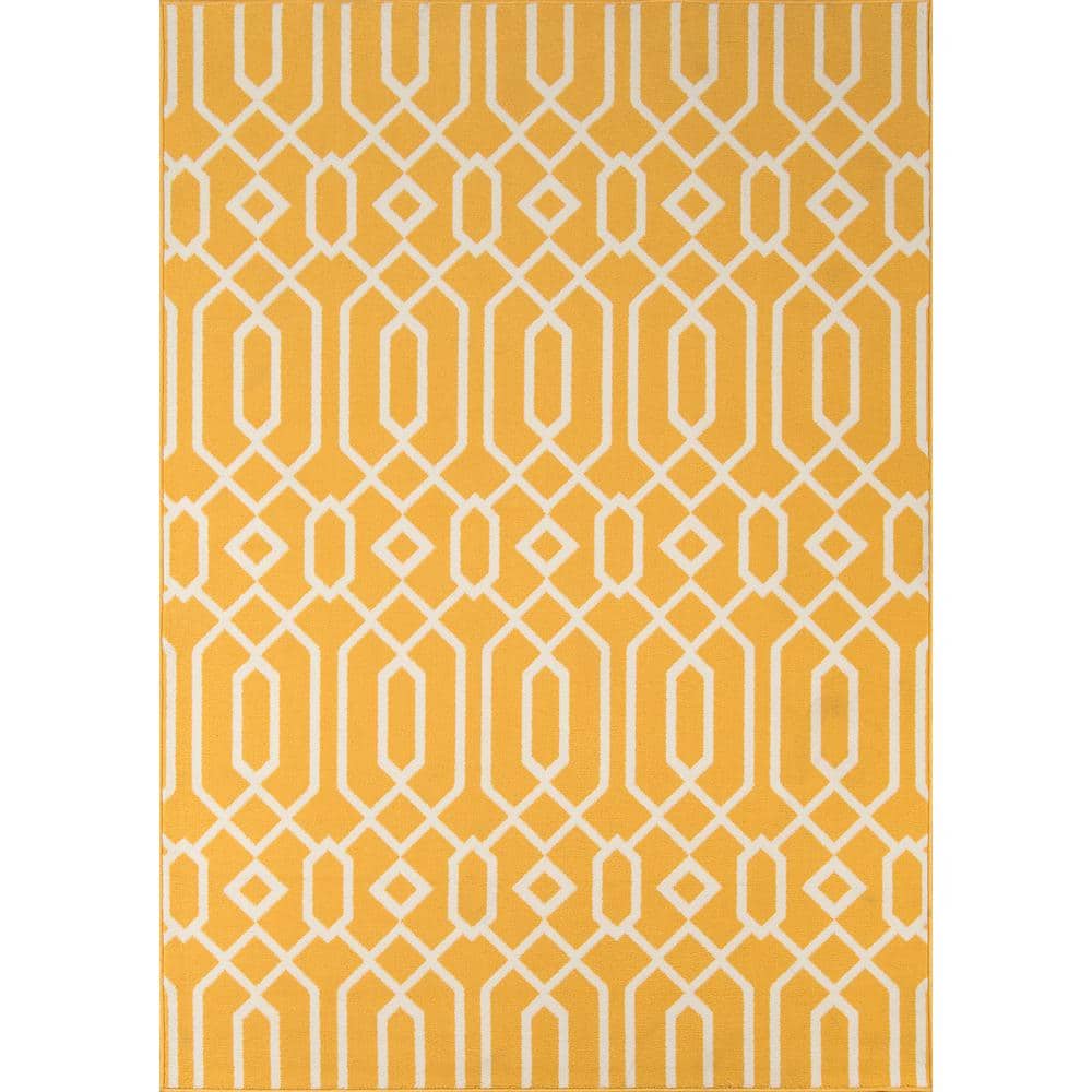 Sunny Trellis Yellow Synthetic 3'11" x 5'7" Easy-Care Area Rug