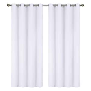 Lillian Collection White Polyester Solid 55 in. W x 84 in. L Thermal Grommet Indoor Blackout Curtains (Set of 2)