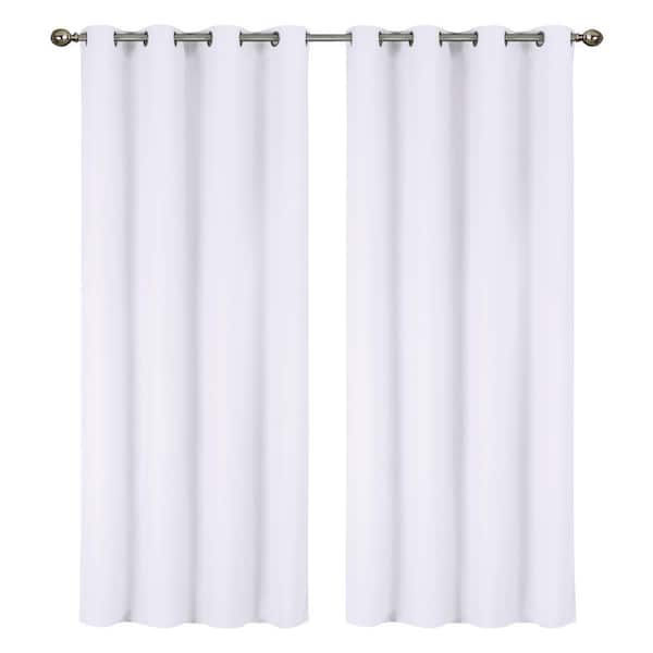 Lillian Collection White Polyester Solid 55 in. W x 84 in. L Thermal Grommet Indoor Blackout Curtains (Set of 2)