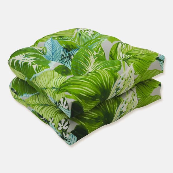 Pillow Perfect Floral 19 in. x 19 in. Outdoor Dining Chair Cushion in Green/Blue/Off-White (Set of 2)